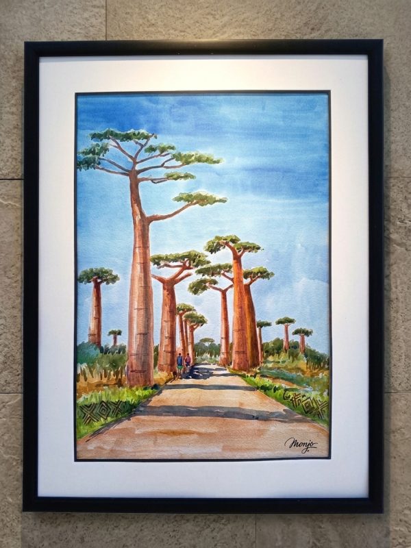 Original Watercolor Painting "Avenue of the Baobabs" – Framed Luxury Wall Art