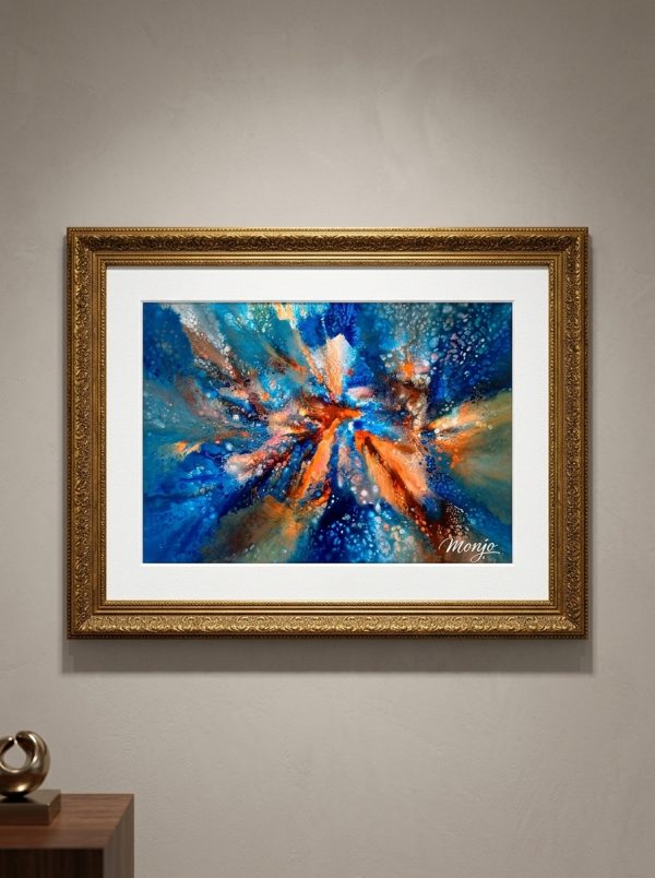 "Cosmic Burst" Original Abstract Acrylic Painting – Gold Framed Fine Art (63x48 cm)