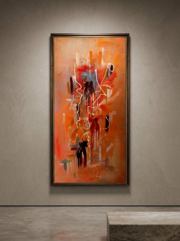 Crimson Resonance – Original Abstract Acrylic Canvas (55x110 cm)