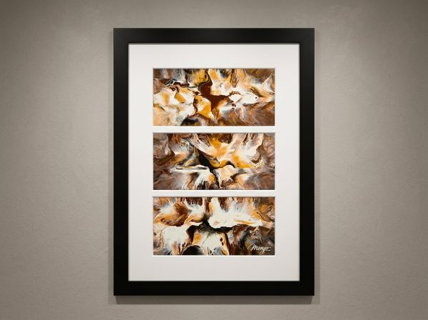 Ignis Amber – Original Framed Acrylic Triptych Abstract Art (35 x 45 cm)