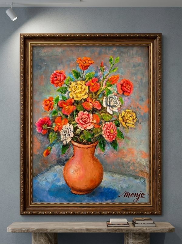 Impressionist Floral Splendour – Original Oil Painting on Canvas by Monjo