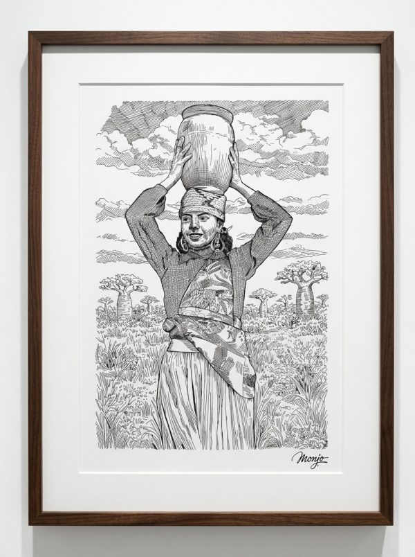 L’Aura du Baobab - Original Black Gel Ink Drawing (48 x 63 cm)