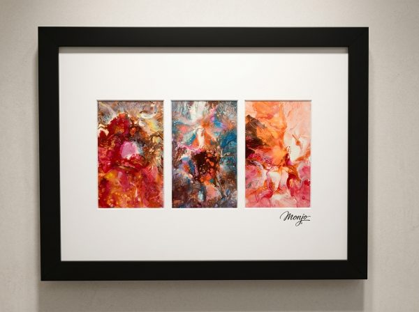 "Magmatic Bloom" Abstract Acrylic Triptych Artwork – Signed Edition by Monjo
