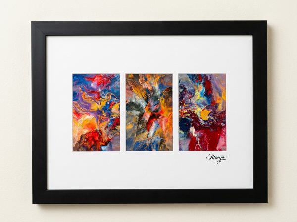 "Scarlet Nebula" Abstract Acrylic Triptych Wall Art – Monjo Edition