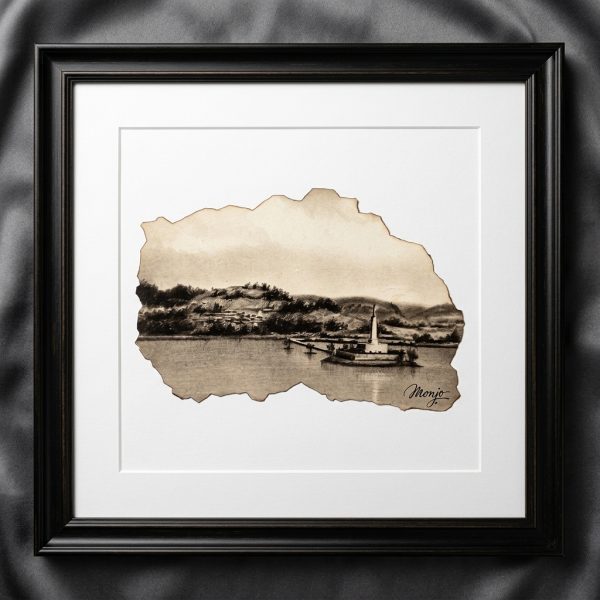 Serenity by the Lake – Original Black Chalk (Framed Art Print)