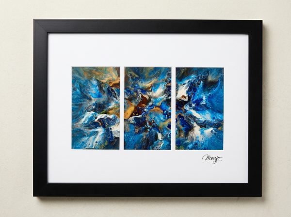 Abyssal Symphony – Original Abstract Triptych Acrylic Artwork by Monjo (45x35 cm)